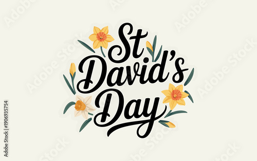 St david's day logo with flowers and leaves