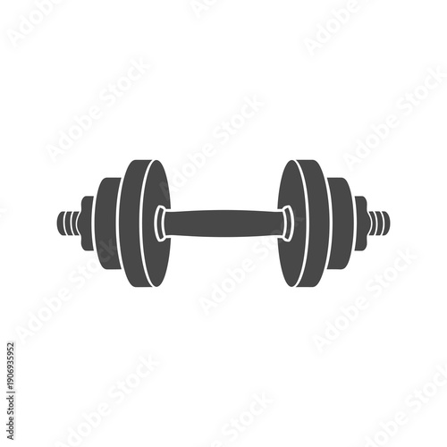 A gray dumbbell icon on a white background, symbolizing strength training and fitness activities