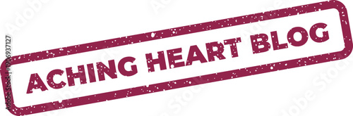 Distressed rectangular rubber stamp graphic displaying the text aching heart blog with a textured imprint
