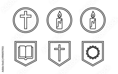 Religious symbols and icons in simple line art