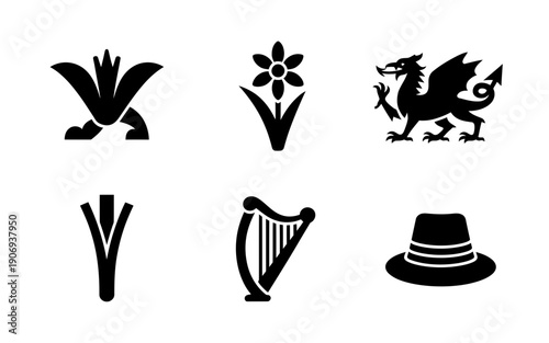 Symbols of wales in black and white