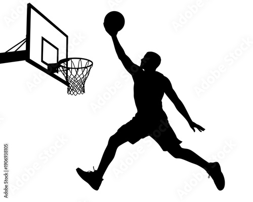 A silhouette of a basketball player in mid air