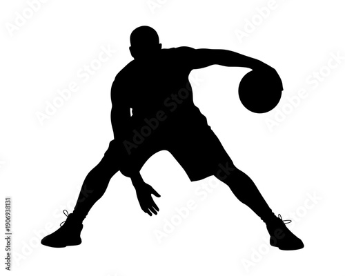 A black silhouette of a man playing basketball