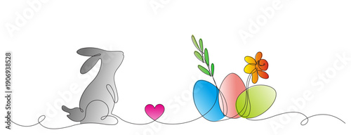 Happy Easter banner with easter eggs and rabbit