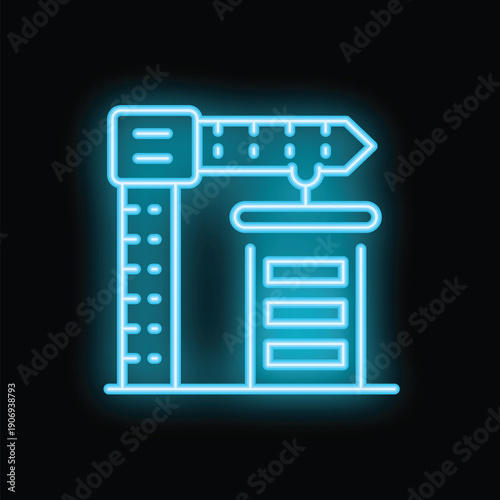 Glowing neon icon of stadiometer, medical equipment showing growth of child