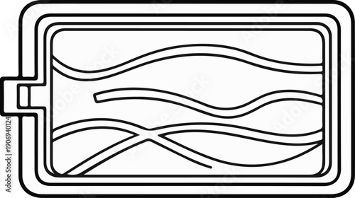 Outline of a battery symbol with internal curved lines representing energy flow