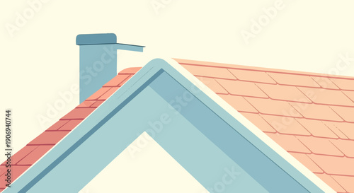 Minimalist illustration of a pale orange tiled roof with a blue chimney