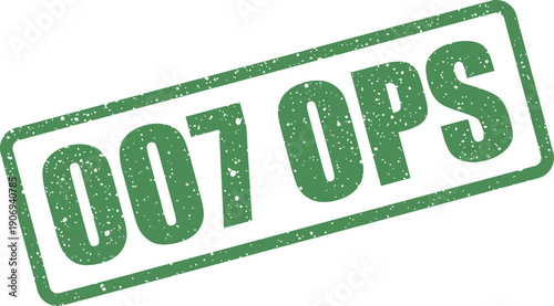 Distressed rectangular stamp graphic displaying a specific numerical code and abbreviated operations text