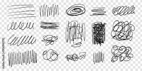 Hand-drawn scribble pen textures with messy squiggle lines, random doodle strokes and chaotic tangle patterns for creative design projects