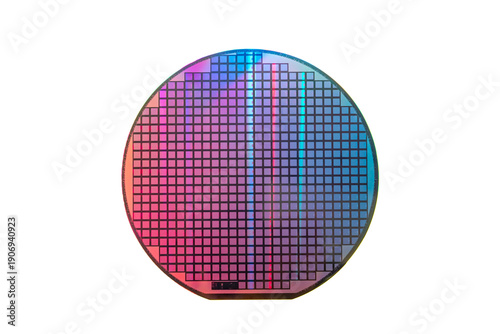 Photos Semiconductor silicon wafer disk chip made of silicon isolated on white background used in electronics for the fabrication of integrated circuits