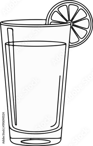Outline drawing of a tall glass filled with liquid and garnished with a citrus slice