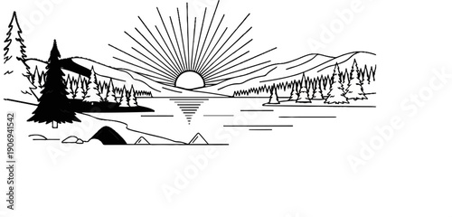 Majestic sunrise over a serene lake, reflecting in the calm water