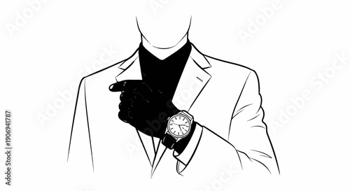 Man in suit pointing, wearing a wristwatch