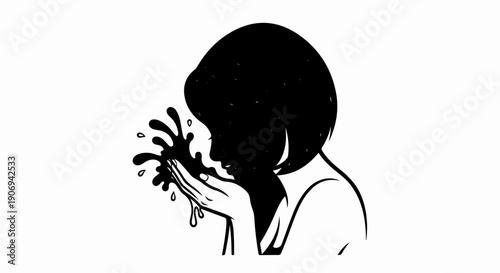 Person splashing water on their face with cupped hands