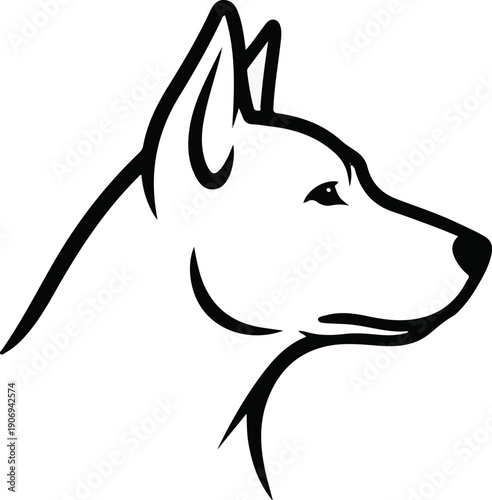 Minimalist black outline sketch of a dog's head in profile