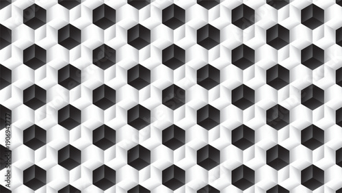 Seamless 3D geometric cube pattern background with black and white isometric tiles for modern design