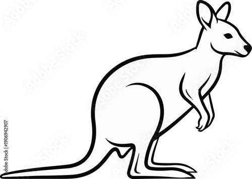Outline drawing of a kangaroo standing upright with its head turned slightly