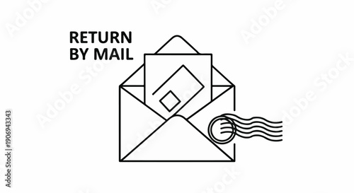 Minimalist line art shows an open envelope with a letter and a stamp