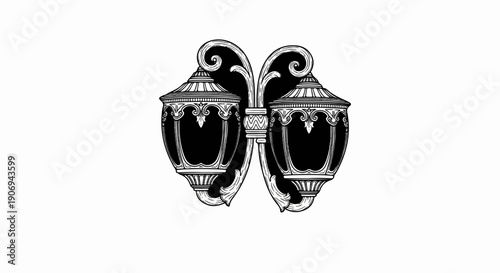 Ornate dual wall lamp with decorative scrolls and detailed glass