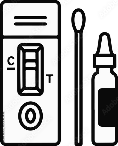 Medical test kit with swab and liquid vial