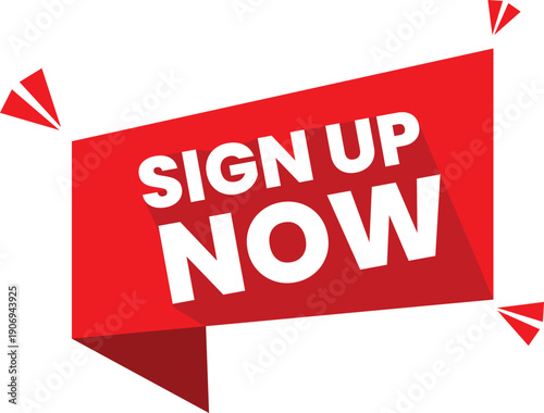 A red sign up now banner on a white background with bold white text