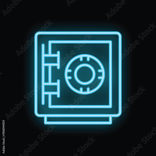 Glowing neon blue safe deposit box representing security, finance, and protection of valuables