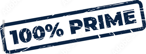 Distressed rubber stamp effect featuring the words 100% PRIME in a rectangular frame, diagonal placement