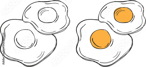 Hand Drawn Fried Eggs Illustration Set in Doodle Style for Breakfast and Cooking Concept