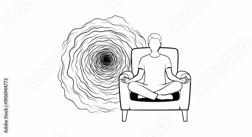 Person meditating in armchair before swirling vortex