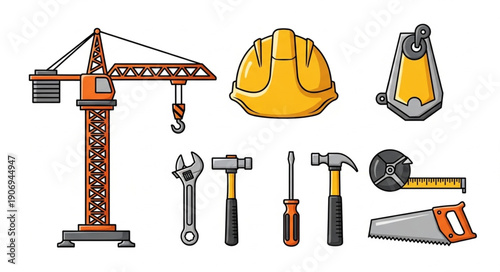 Construction tools and equipment illustration set.