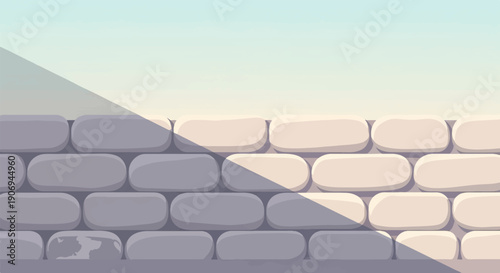 Minimalist pixel art of a sun-drenched brick wall with soft shadows