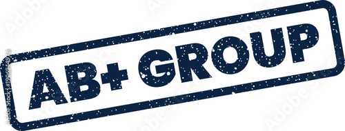 Distressed rubber stamp effect with text AB+ GROUP prominently displayed, suggesting organizational affiliation or membership