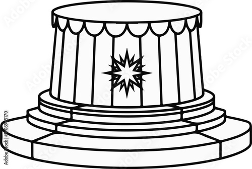 Ornate cylindrical structure with tiered base and central star emblem
