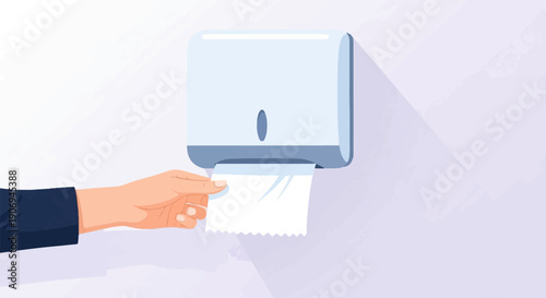 Person pulling paper towel from wall-mounted dispenser