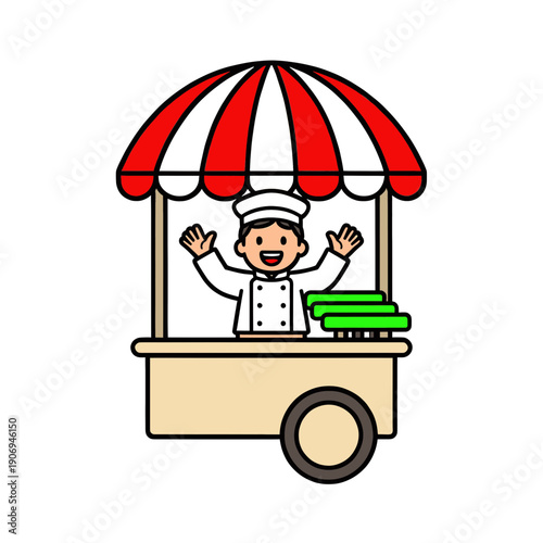 Chef In Food Cart Icon Vector Illustration For App Interface