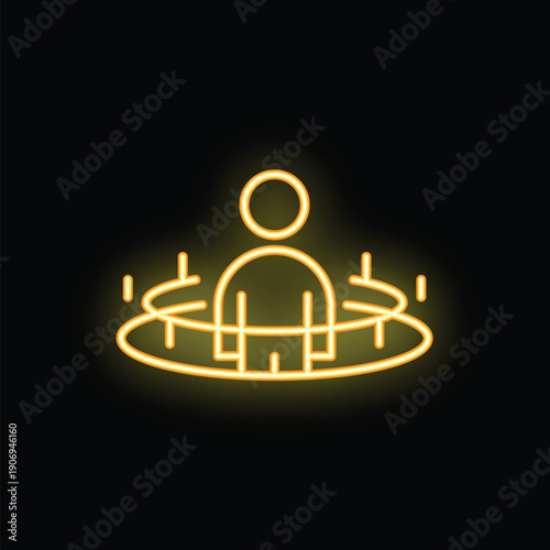 Neon sign depicting a person standing inside a virtual reality environment