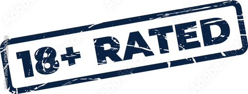 Distressed rubber stamp indicating an 18 plus rating for content, signifying age verification requirement for viewers