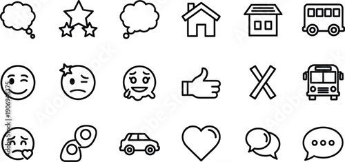 A collection of various line icons and symbols