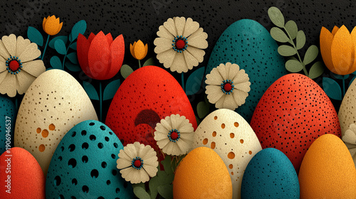 Spring Easter Scene with Colorful Eggs