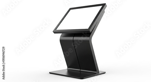 Modern Black Digital Kiosk Display With Blank Screen Isolated On White Background Studio Lighting
