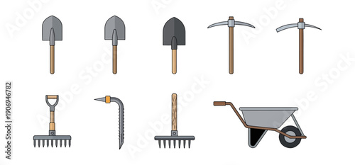 Garden tools set illustration on black background