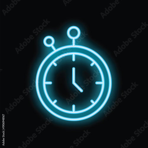 Neon blue clock icon glowing against a black background, evoking a sense of urgency and the passage of time