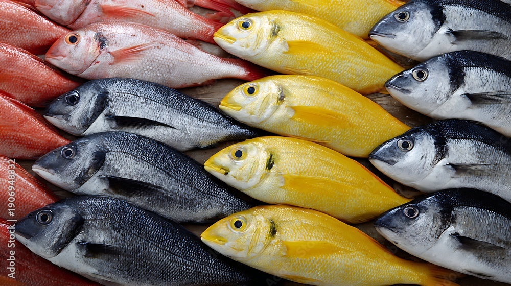 Obraz premium Fresh market/ Fresh seafood at the fish market. Fish eatable colorful background
