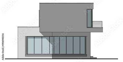 Modern Minimalist Two Story House Elevation Concept Side View Architectural Drawing