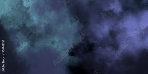 Abstract blue misty fog on isolated black background. Sea blue watercolor hand painted art. Polished concrete seamless texture background. Luxurious watercolor textures ondark blue paper background.