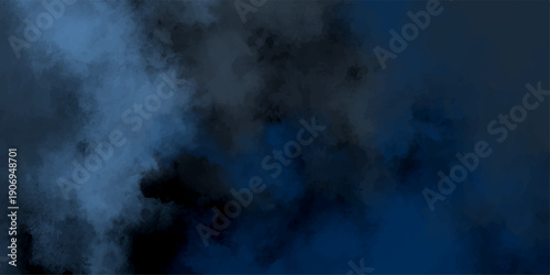 Abstract blue misty fog on isolated black background. Sea blue watercolor hand painted art. Polished concrete seamless texture background. Luxurious watercolor textures ondark blue paper background.