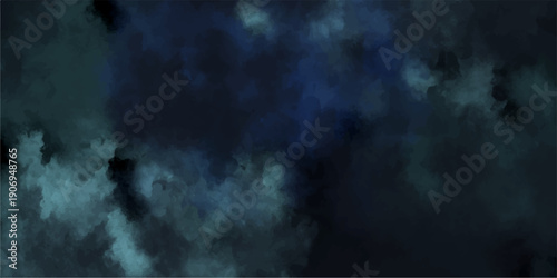 Abstract blue misty fog on isolated black background. Sea blue watercolor hand painted art. Polished concrete seamless texture background. Luxurious watercolor textures ondark blue paper background.