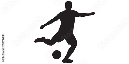 Soccer player kicking ball silhouette, male football athlete action pose, sports figure illustration, footballer motion vector, kicking posture template, sports dynamic movement art,pro