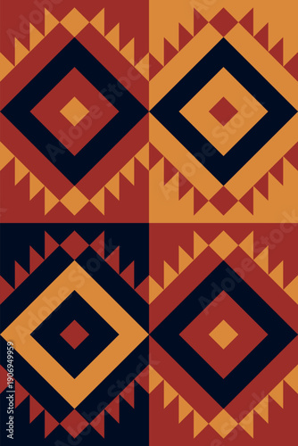 Ethnic Folk Pattern Background with Traditional Geometric Tribal Motifs and Warm Earthy Tones. Illustration art. Vector