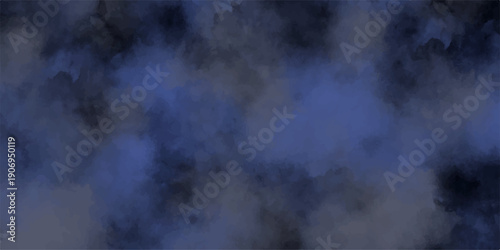 Abstract blue misty fog on isolated black background. Sea blue watercolor hand painted art. Polished concrete seamless texture background. Luxurious watercolor textures ondark blue paper background.